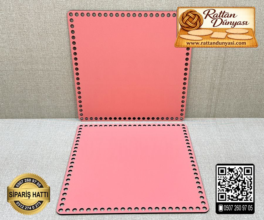 Pembe Kare 30x30 cm Tabanlık / Penye Ribbon İp Pembe Sepet Tabanı
