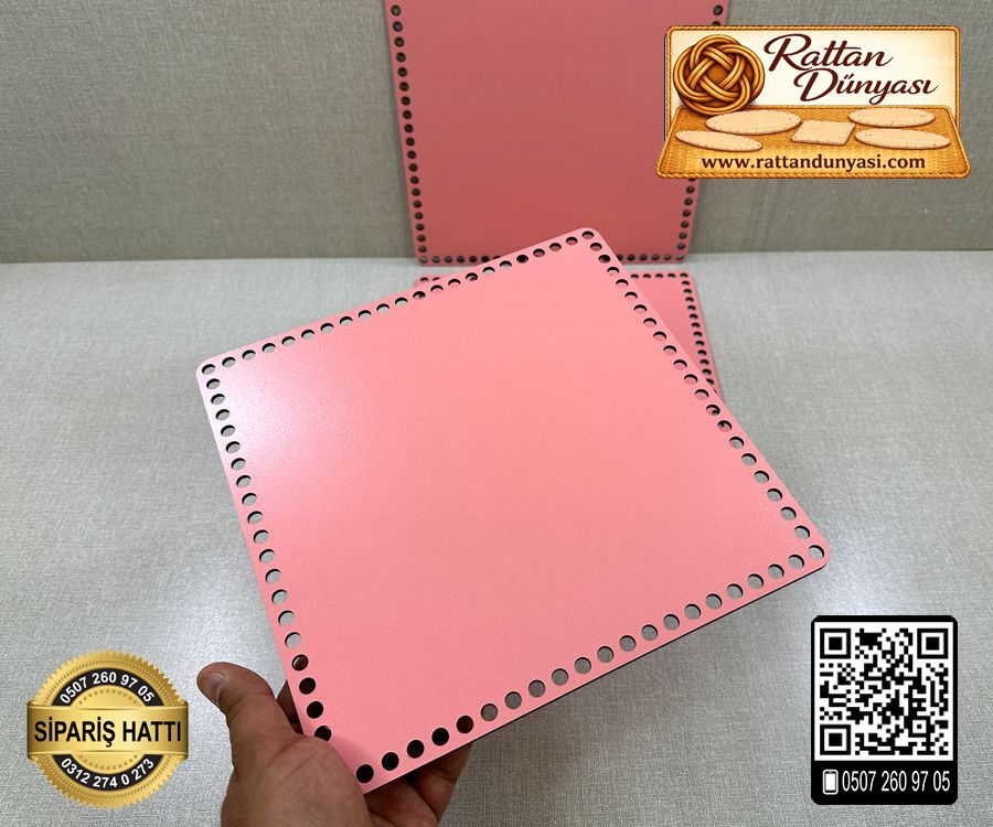 Pembe Kare 30x30 cm Tabanlık / Penye Ribbon İp Pembe Sepet Tabanı