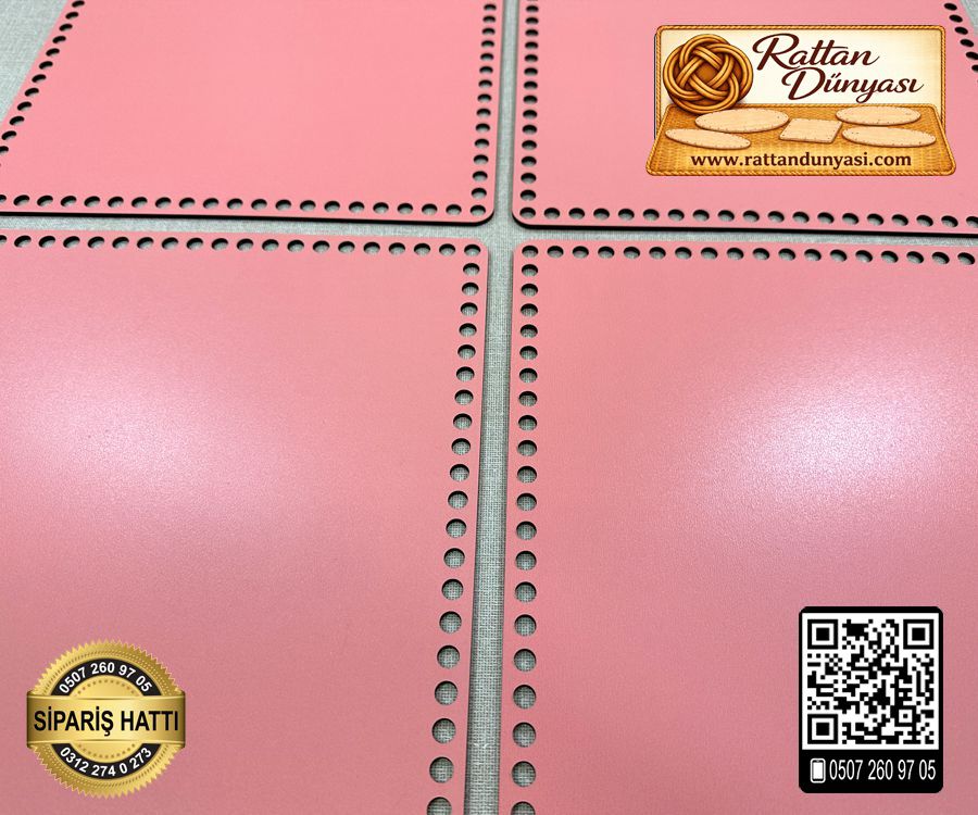 Pembe Kare 30x30 cm Tabanlık / Penye Ribbon İp Pembe Sepet Tabanı