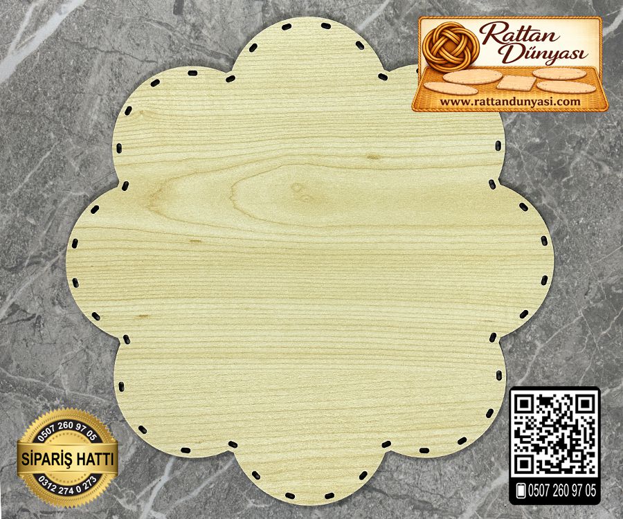 Çiçek Şeklinde Akçaağaç Rattan Taban - 40 cm