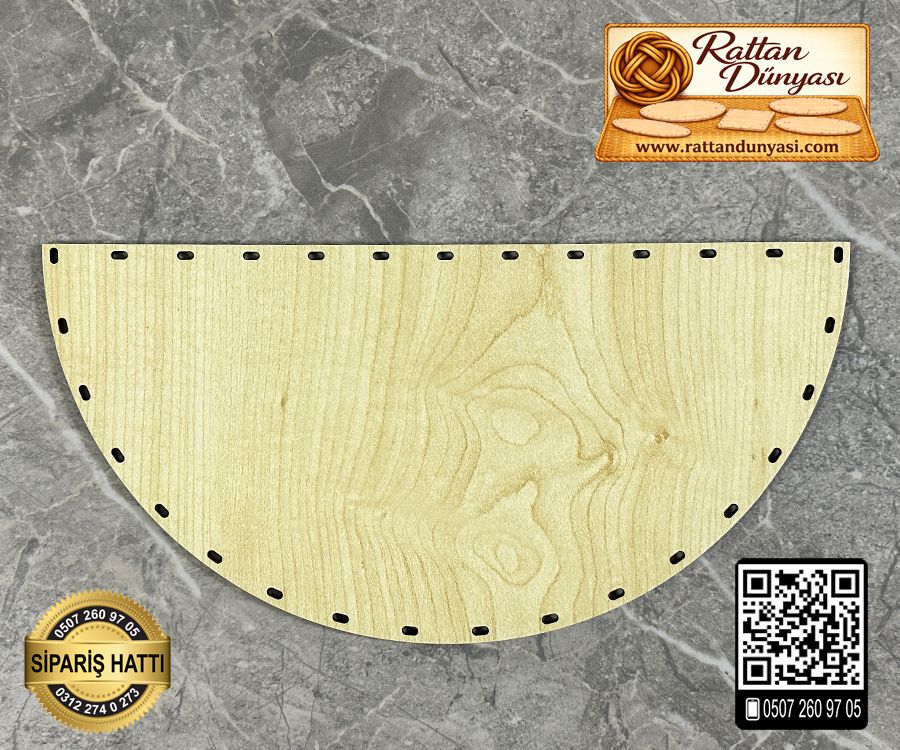 Yarım Daire Akçaağaç Rattan Taban - 20x10 cm Yarım Daire Akçaağaç Rattan Taban - 20x10 cm