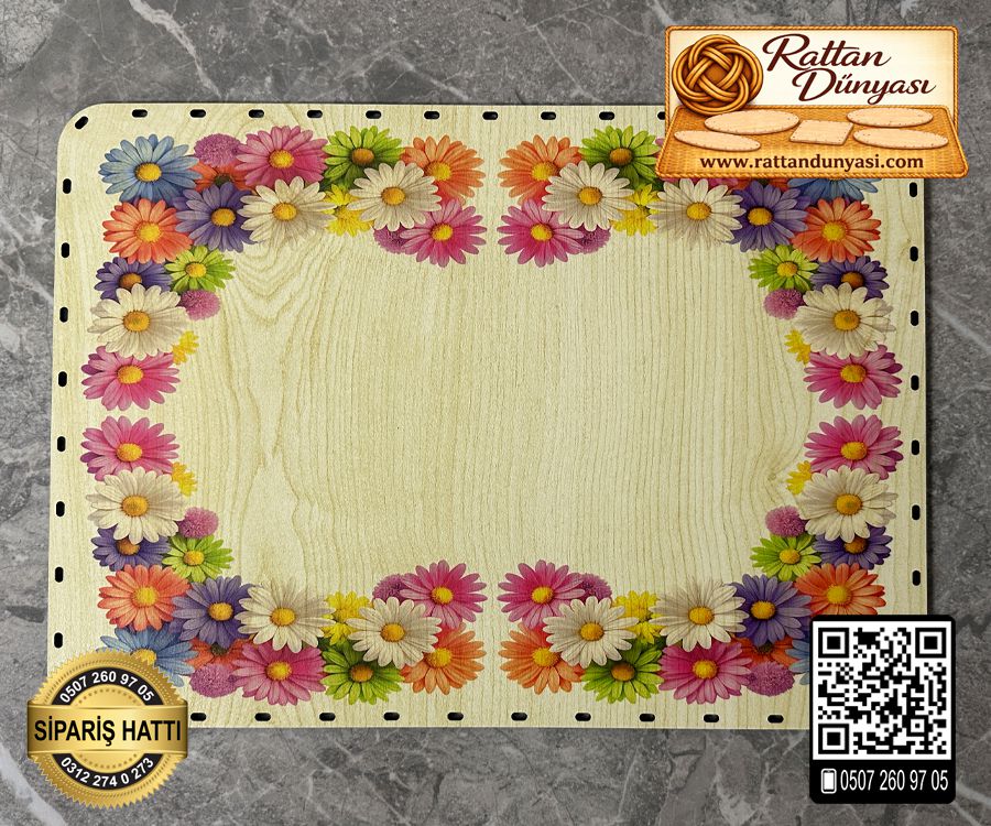 Baskılı Dikdörtgen Rattan Taban - Model-34