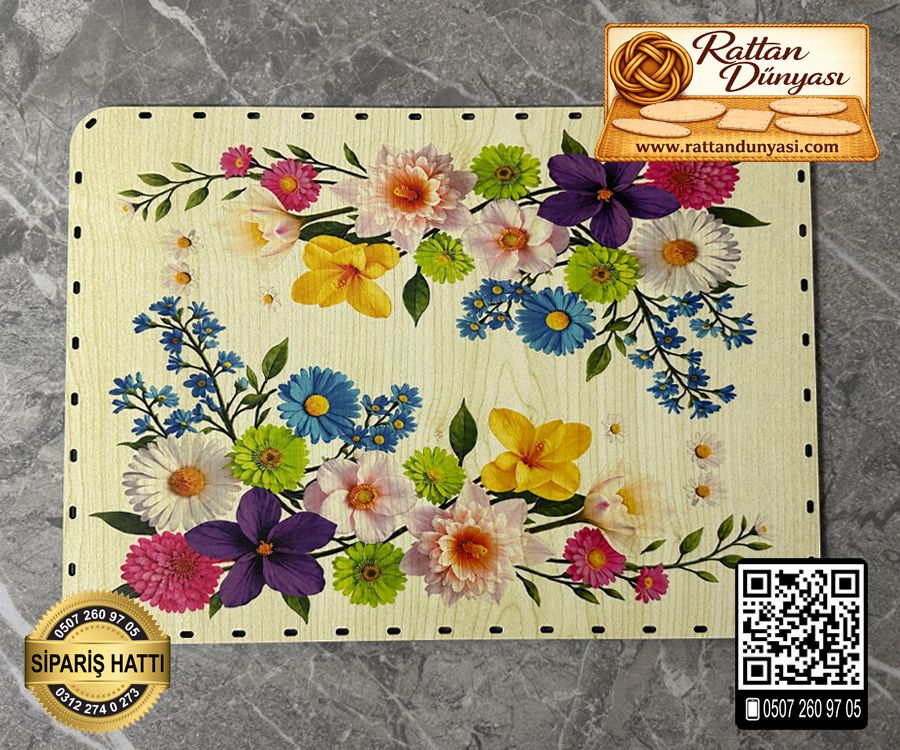 Baskılı Dikdörtgen Rattan Taban - Model-35