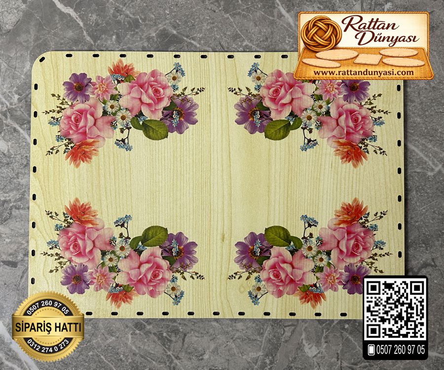 Baskılı Dikdörtgen Rattan Taban - Model-39