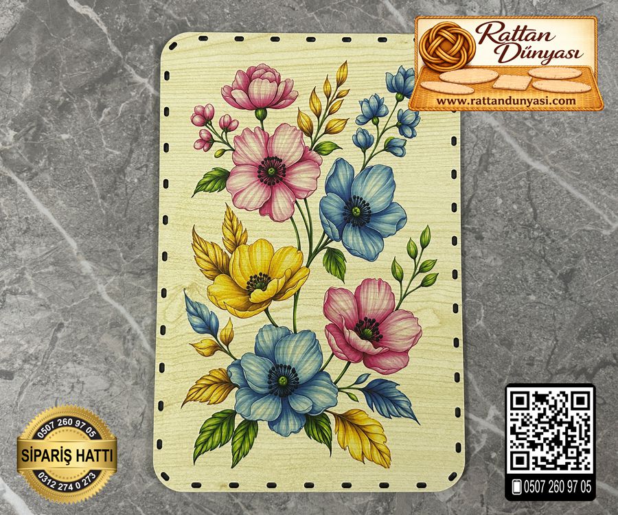 Baskılı Dikdörtgen Rattan Taban - Model-40