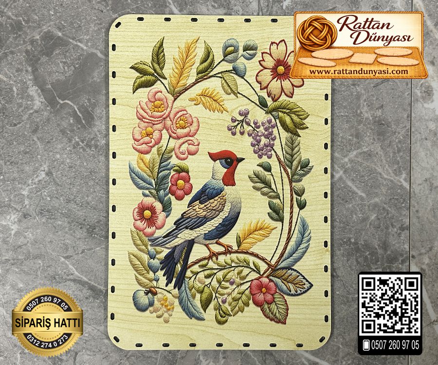 Baskılı Dikdörtgen Rattan Taban - Model-41