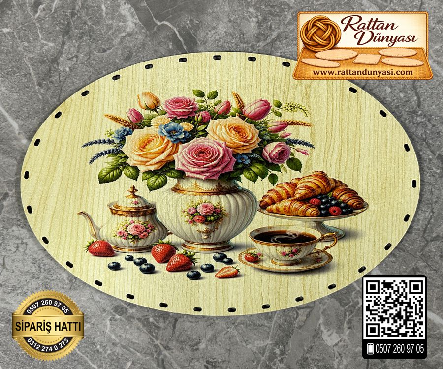 Baskılı Elips Rattan Taban - Model-45