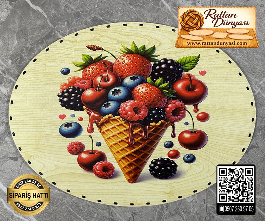 Baskılı Elips Rattan Taban - Model-70