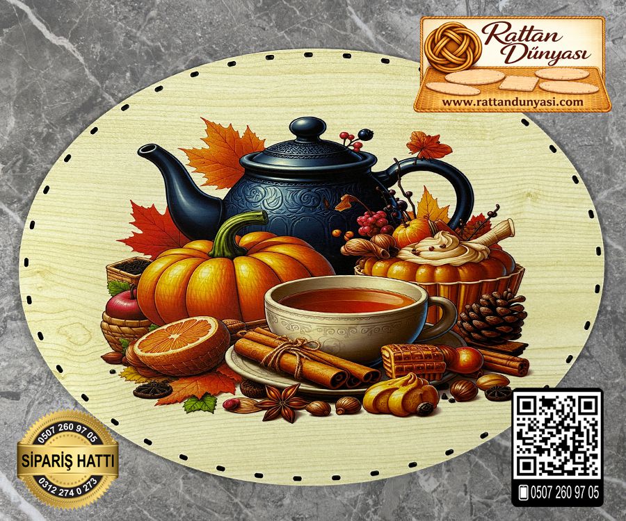 Baskılı Elips Rattan Taban - Model-76