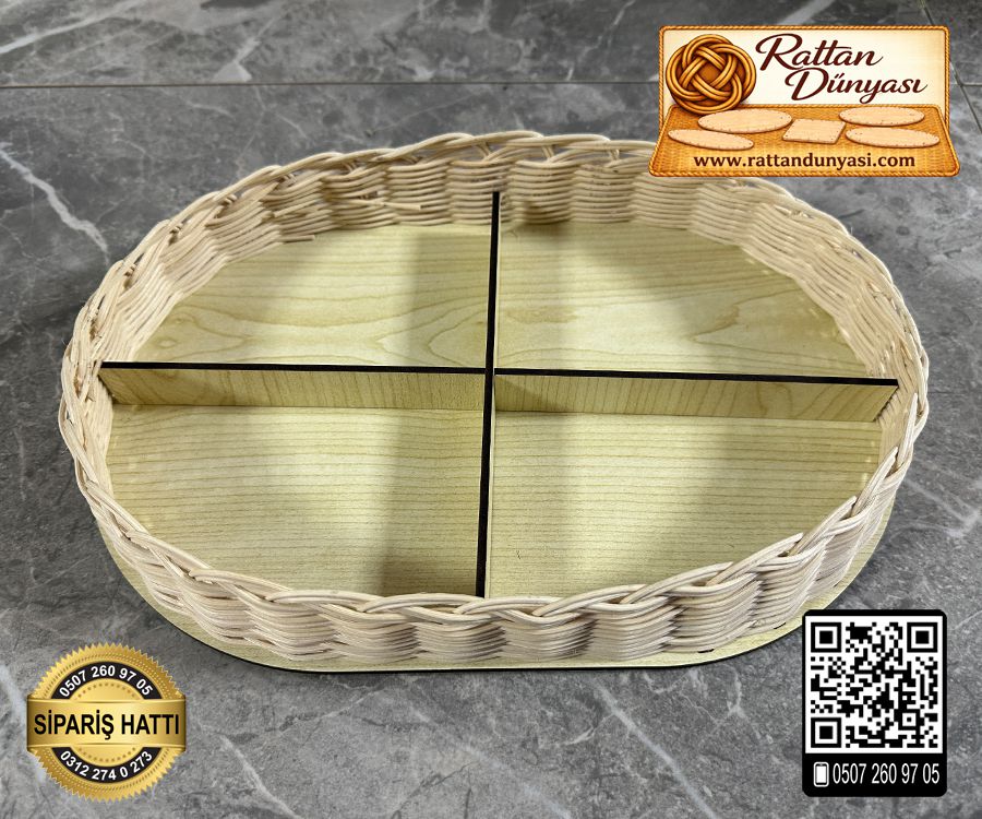 Rattan Akçaağaç Oval Taban - 35x25 cm (4 Bölmeli) Rattan Akçaağaç Oval Taban - 35x25 cm (4 Bölmeli)