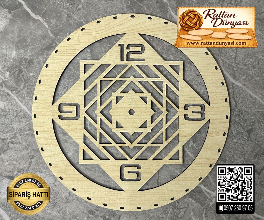 Rattan Ahşap Saat Tabanı - 1 Model - 15cm