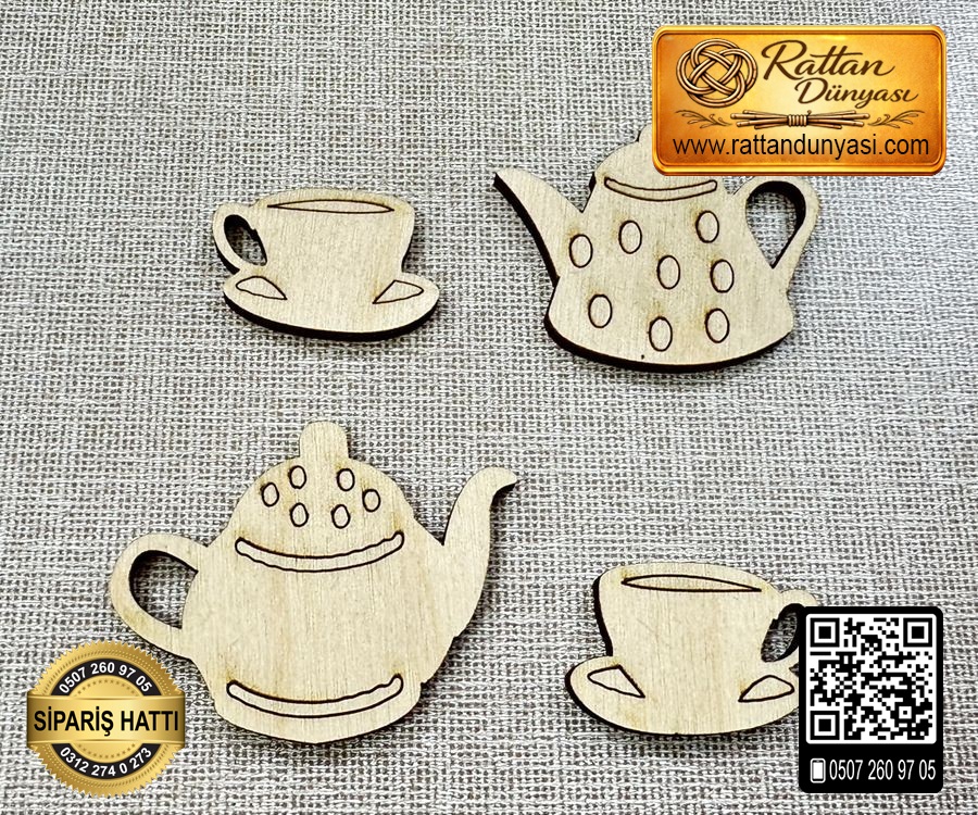 Demlik Fincan Ahşap Obje