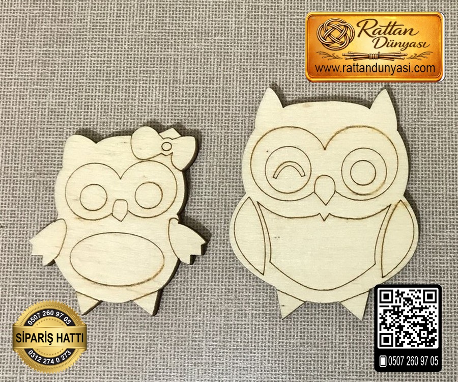 İkili Baykuş Ahşap Obje