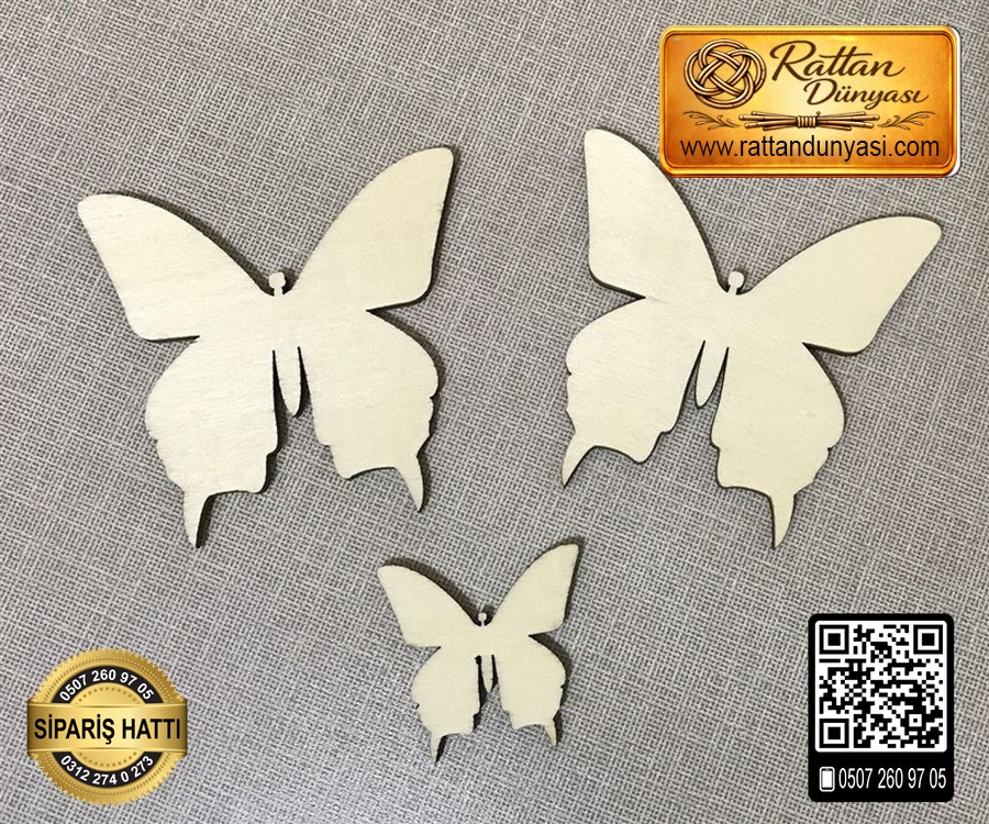 Üçlü Kelebek Ahşap Obje