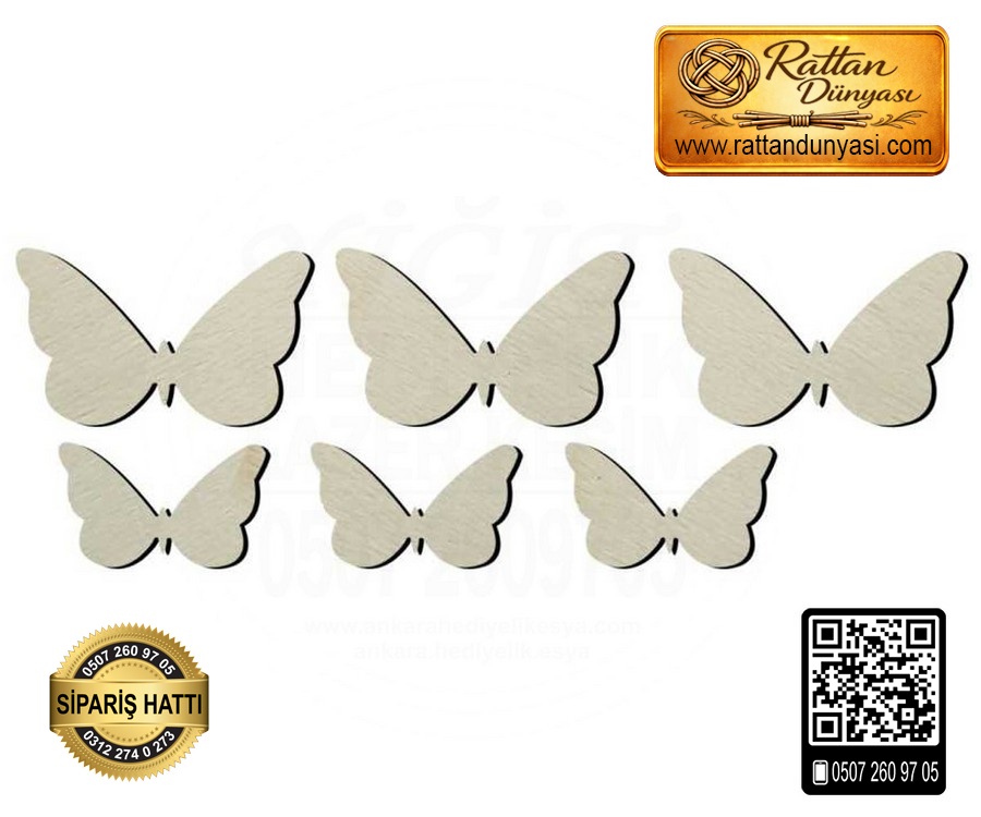 Altılı Kelebek Ahşap Obje
