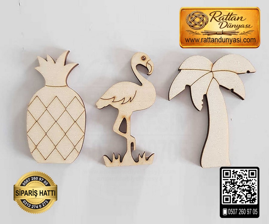 Ananas Filemingo Palmiye Ahşap Obje