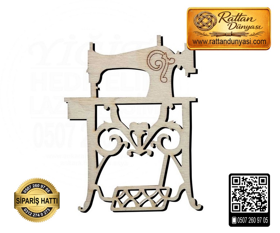 Ayaklı Dikiş Makinası Ahşap Obje