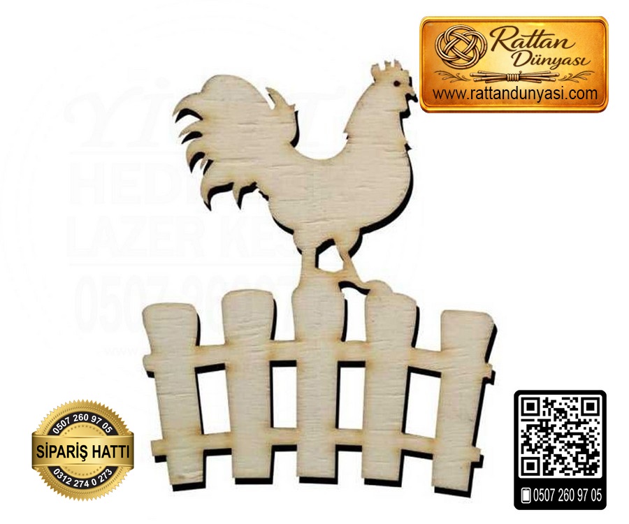 Çit Horozlu Ahşap Obje