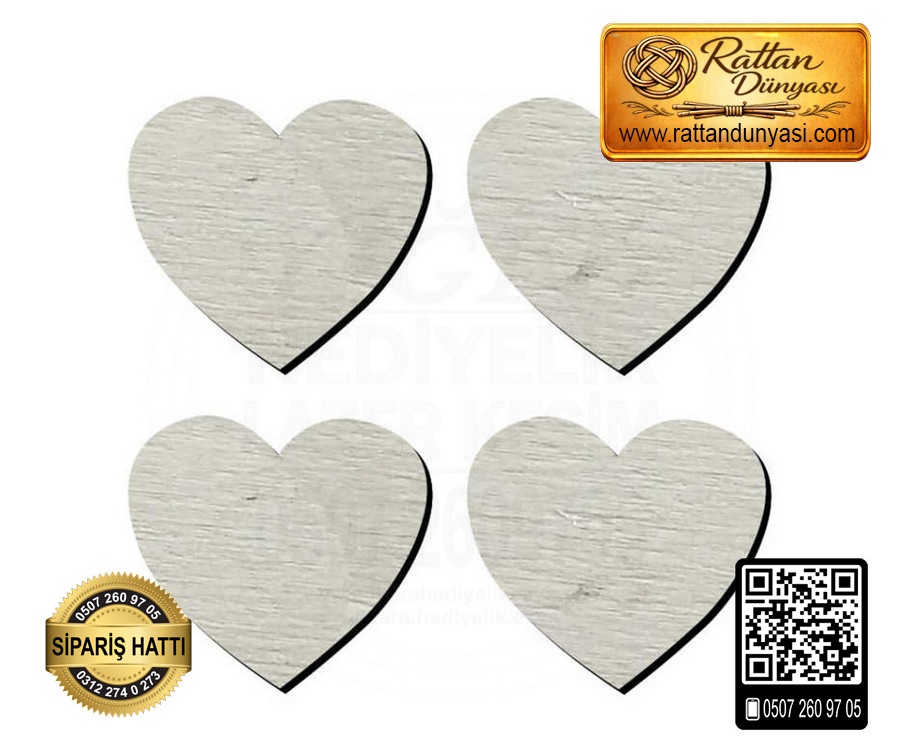 Dörtlü Kalp Ahşap Obje