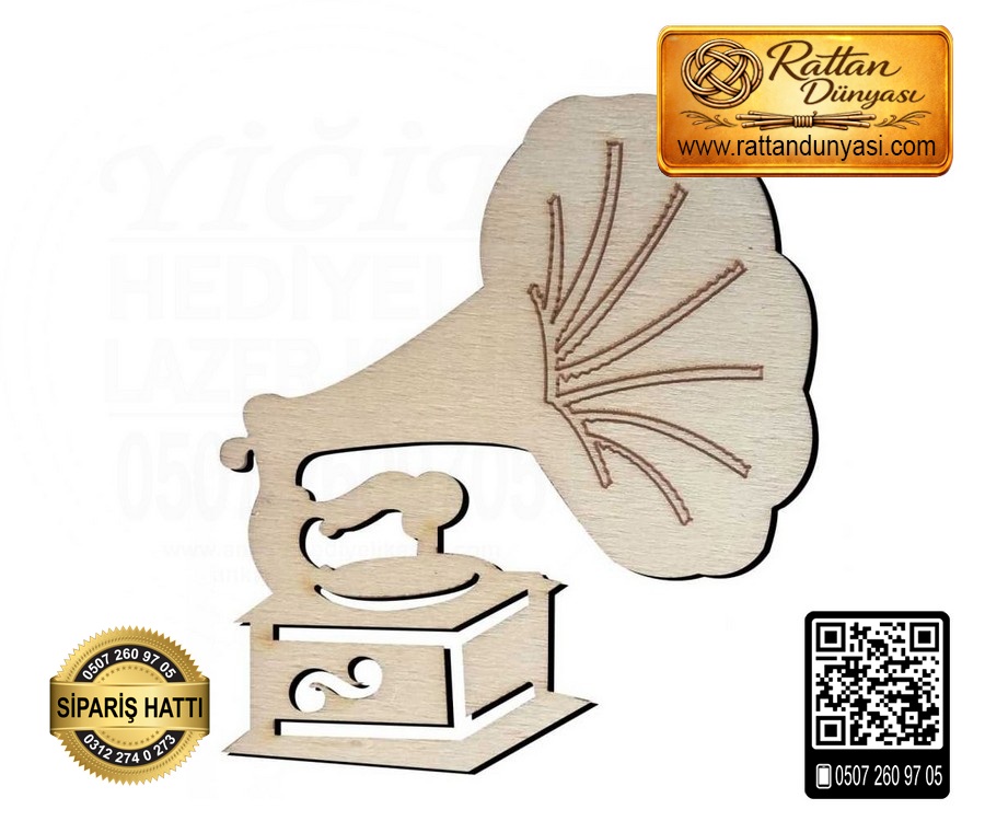 Gramafon Ahşap Obje