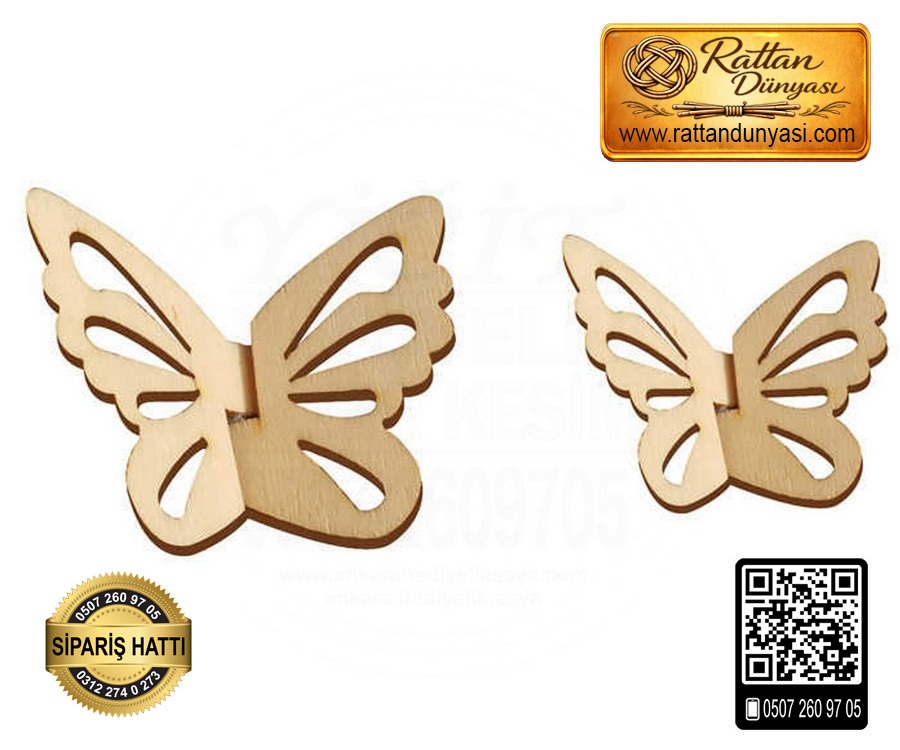 İkili Kelebek Ahşap Obje