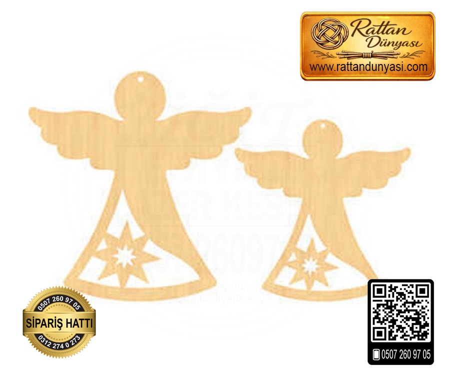 İkili Melek Ahşap Obje