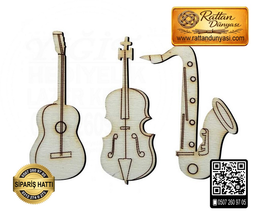 Keman Gitar Saksofon Ahşap Obje