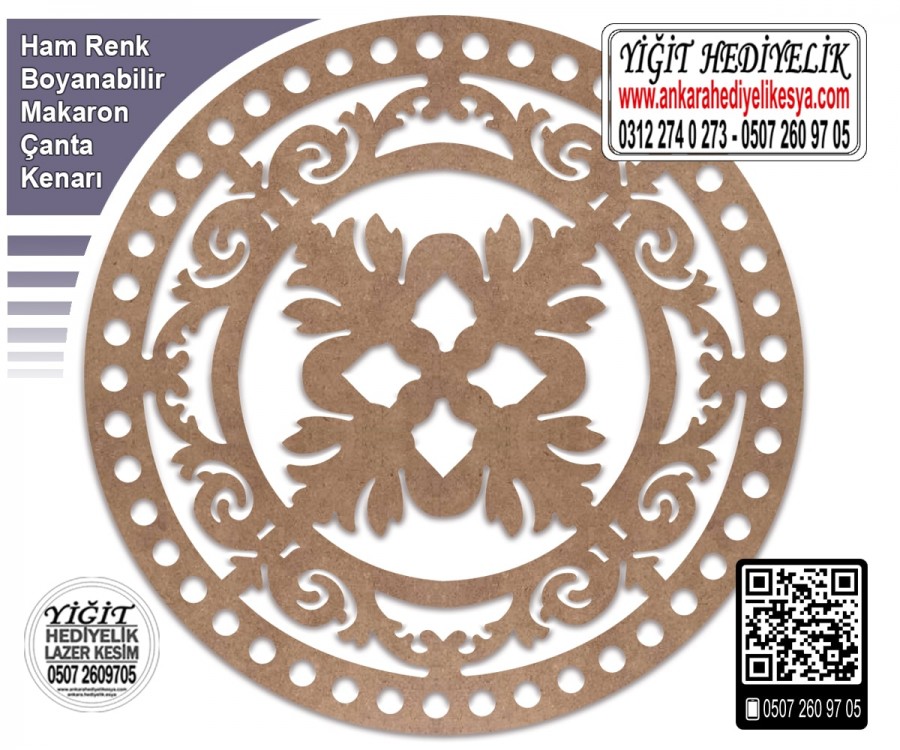 Model 1- Desenli Makaron Çanta Kenarı - 22 cm