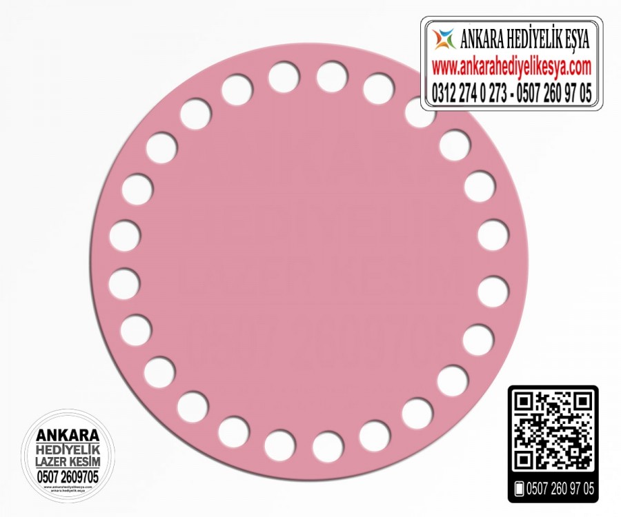 Delikli Pembe Daire Bardak Altlığı