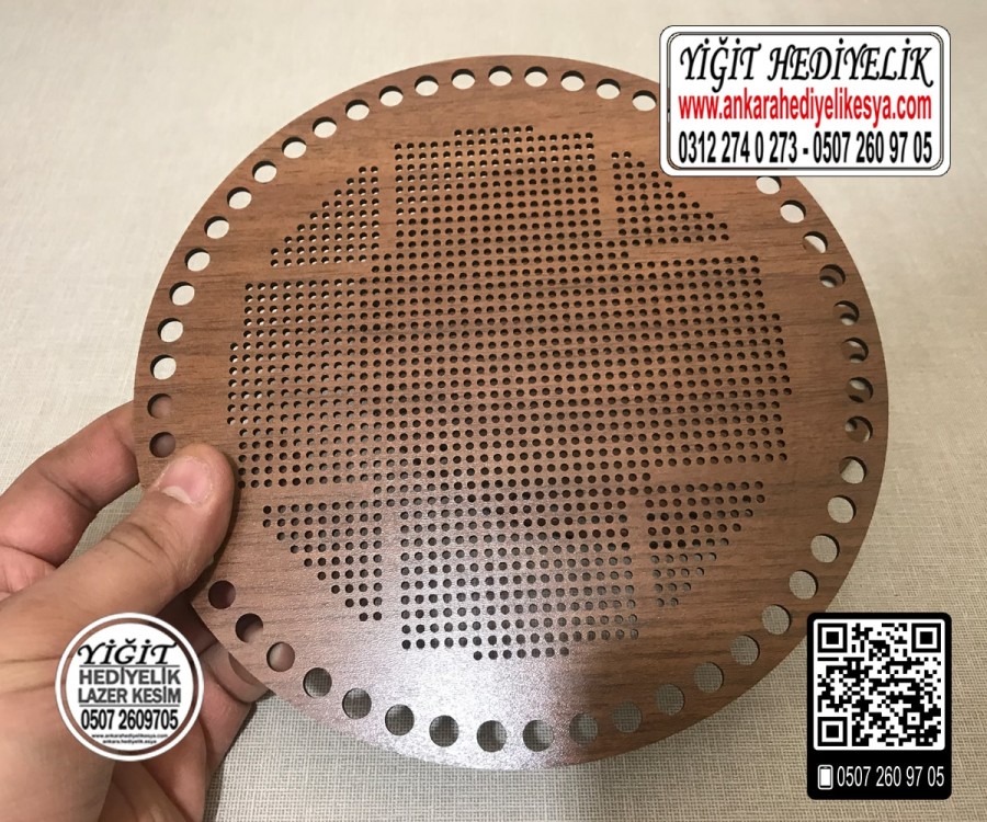 Makaron Daire Kanaviçe Çanta Kenarı - 2 Model - Kahverengi