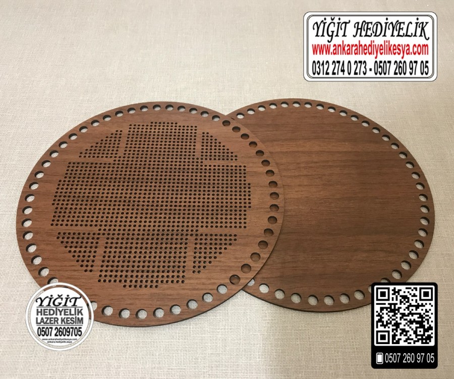 Makaron Daire Kanaviçe Çanta Kenarı - 2 Model - Kahverengi