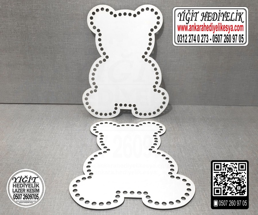 Delikli Ayıcık Tabanlık 15x20 cm / Penye Ribbon İp Beyaz Sepet Tabanı