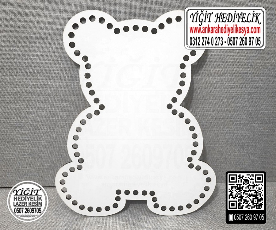 Delikli Ayıcık Tabanlık 15x20 cm / Penye Ribbon İp Beyaz Sepet Tabanı