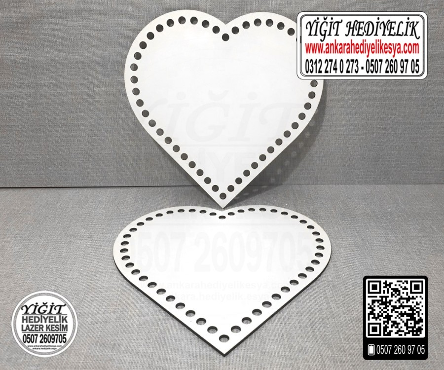 Delikli Kalp Tabanlık 15x15 cm / Penye Ribbon İp Beyaz Sepet Tabanı