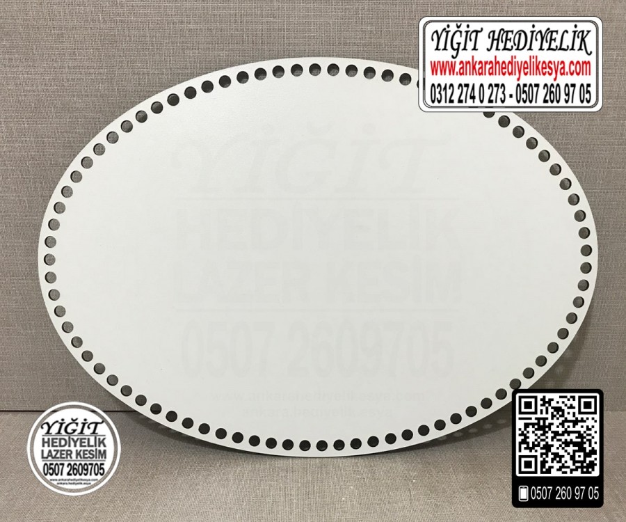 Delikli Beyaz Elips Tabanlık 20x30 cm / Penye Ribbon İp Sepet Tabanı