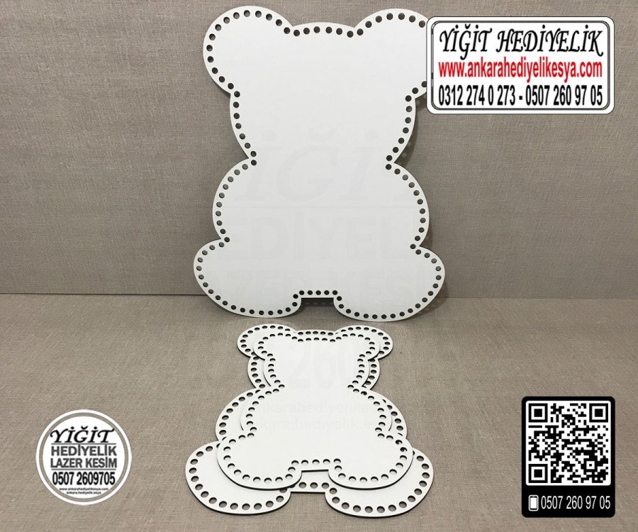 Delikli Ayıcık Tabanlık 15x20 cm / Penye Ribbon İp Beyaz Sepet Tabanı