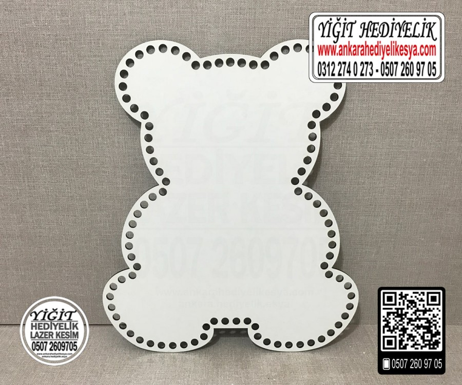 Delikli Ayıcık Tabanlık 15x20 cm / Penye Ribbon İp Beyaz Sepet Tabanı