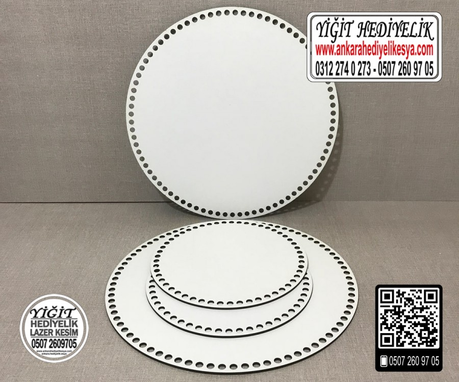 Delikli Beyaz Daire Tabanlık 20x20 cm / Penye Ribbon İp Sepet Tabanı