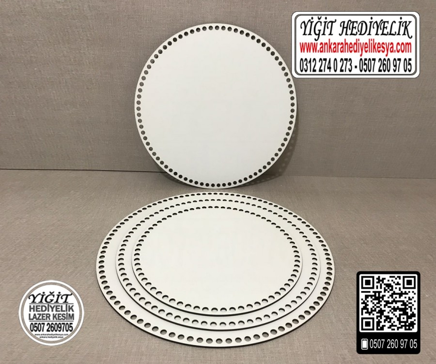 Delikli Beyaz Daire Tabanlık 20x20 cm / Penye Ribbon İp Sepet Tabanı