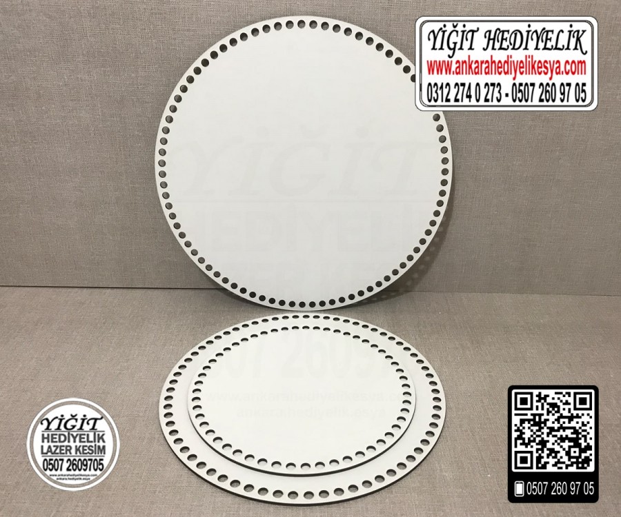 Delikli Beyaz Daire Tabanlık 20x20 cm / Penye Ribbon İp Sepet Tabanı