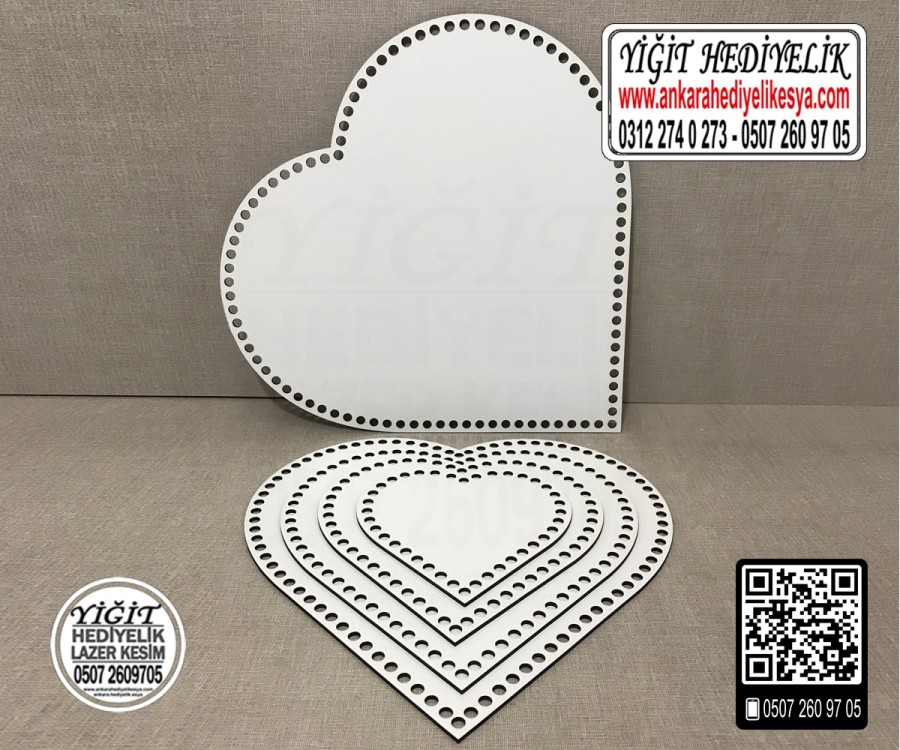 Delikli Kalp Tabanlık 15x15 cm / Penye Ribbon İp Beyaz Sepet Tabanı