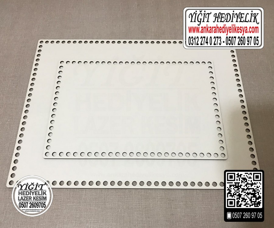 Delikli Beyaz Kare Tabanlık 20x20 cm / Penye Ribbon ip Sepet Tabanı