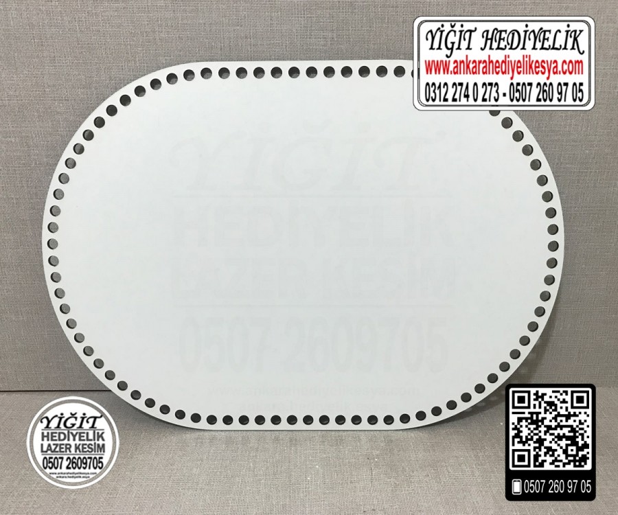 Delikli Beyaz Oval Tabanlık  15x25 cm  / Penye Ribbon İp Sepet Tabanı