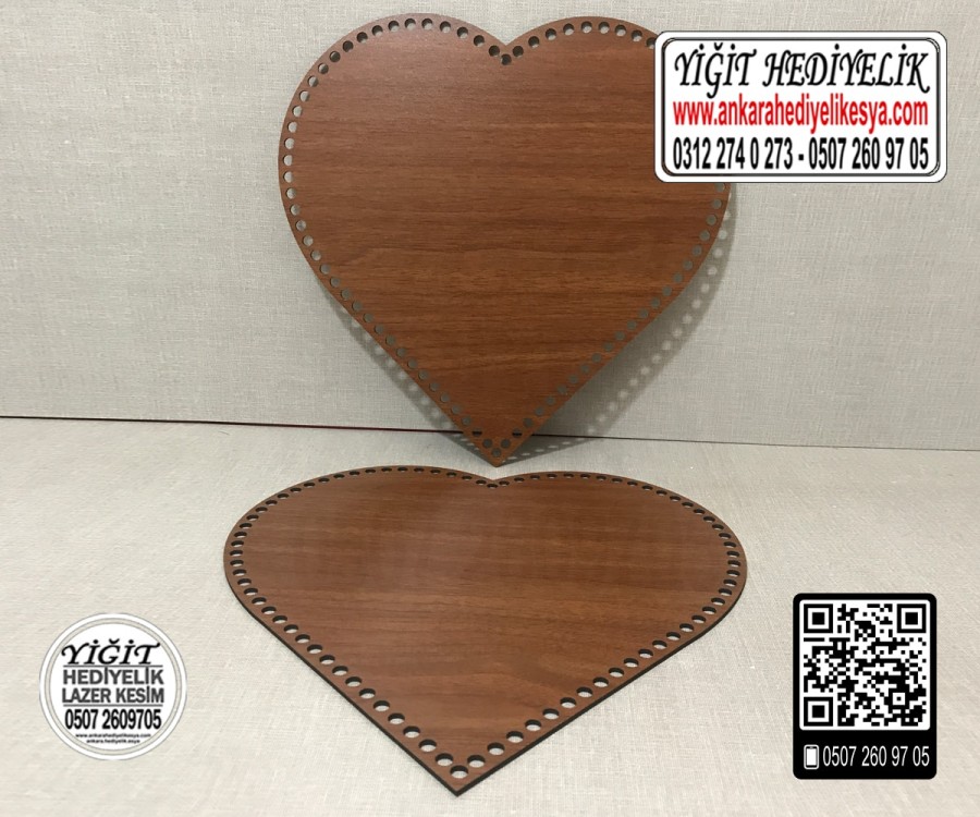 Kahverengi Kalp 25x25 cm Tabanlık / Penye Ribbon İp Kahverengi Sepet Tabanı