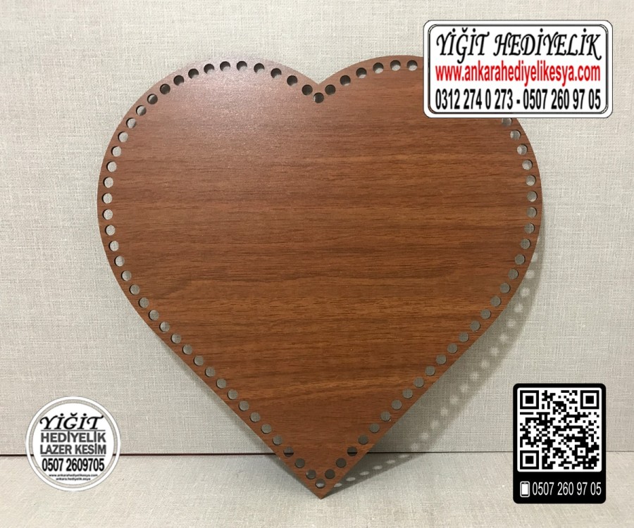 Kahverengi Kalp 25x25 cm Tabanlık / Penye Ribbon İp Kahverengi Sepet Tabanı