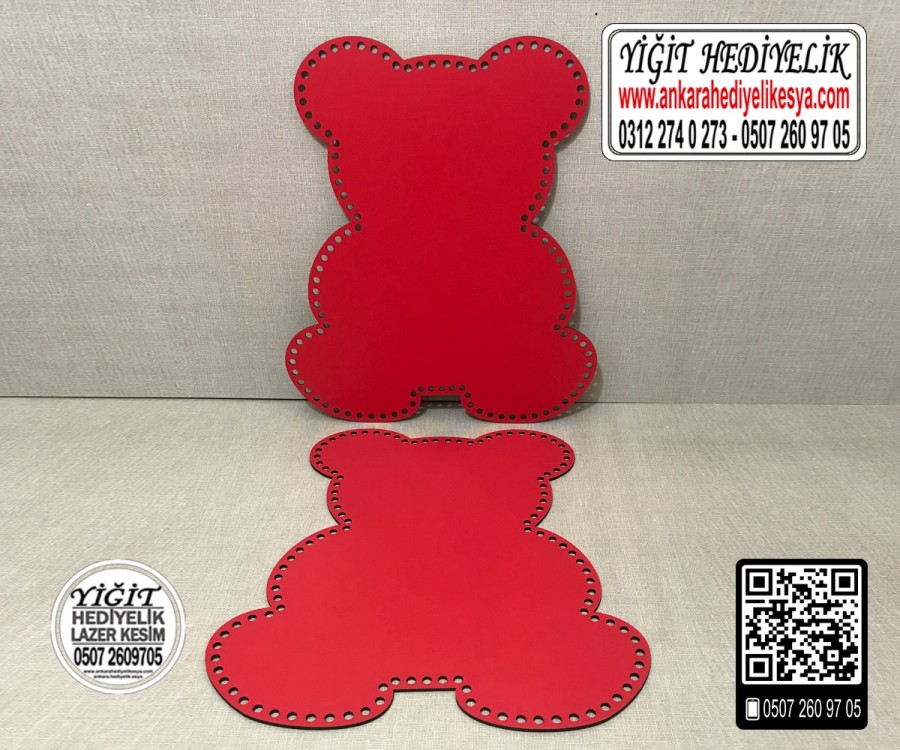 Kırmızı Ayıcık 15x20 cm Tabanlık / Penye Ribbon İp Kırmızı Sepet Tabanı