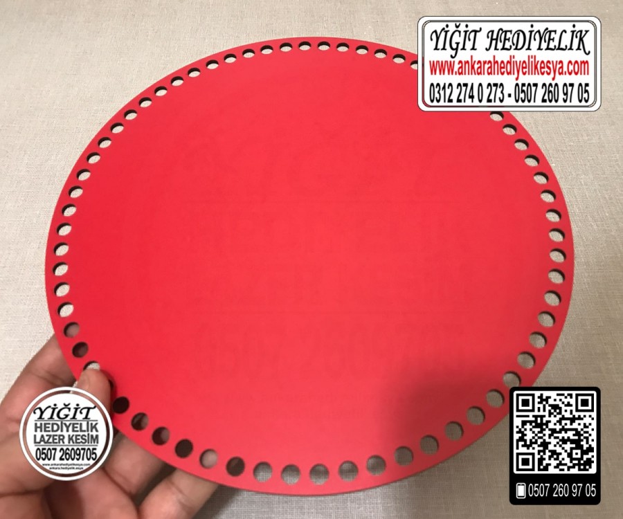 Kırmızı Daire 25x25 cm Tabanlık / Penye Ribbon İp Kırmızı Sepet Tabanı