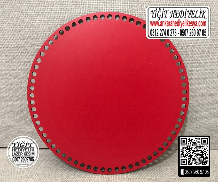 Kırmızı Daire 25x25 cm Tabanlık / Penye Ribbon İp Kırmızı Sepet Tabanı