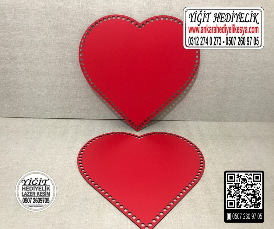 Kırmızı Kalp 15x15 cm Tabanlık / Penye Ribbon İp Kırmızı Sepet Tabanı