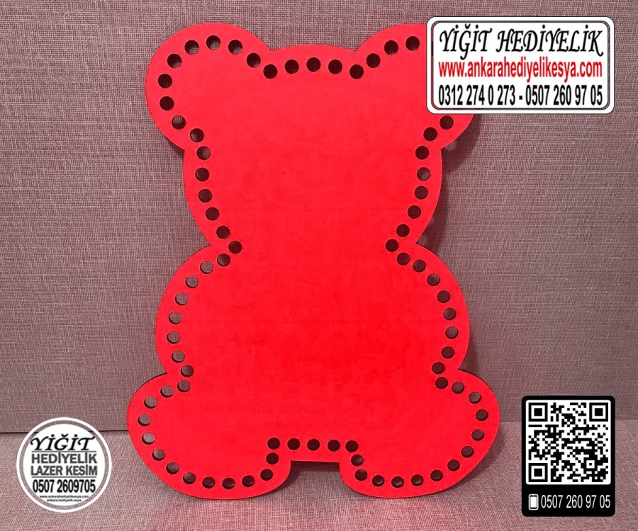 Kırmızı Ayıcık 15x20 cm Tabanlık / Penye Ribbon İp Kırmızı Sepet Tabanı